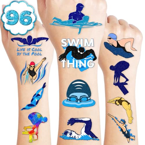 96 PCS Swimming Temporary Tattoos - Pool Party Favors