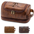 Personalized Hanging Travel Toiletry Bag for Men, Laser-Engraved Monogrammed Initial Shaving Bag for Toiletries Valentines Anniversary Cool Gifts for Men Husband Boyfriend Reddish Brown T