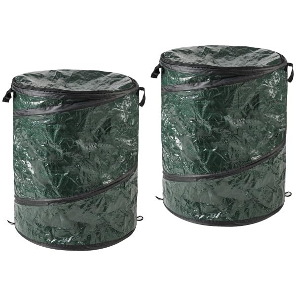 Wakeman Collapsible Trash Can 2-Pack - Pop Up 44-Gallon Outdoor Garbage Cans with Zippered Lids - Recycle Bins for Camping or Parties (Green)