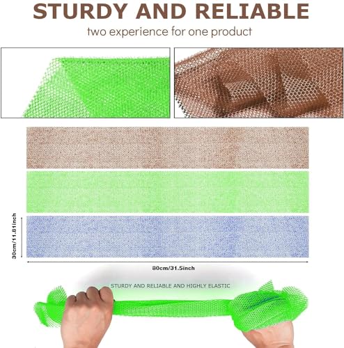 UJFQBH 3-Piece African Bath Sponge Set - Long Net Exfoliating Body Scrubber in Brown, Blue, Green