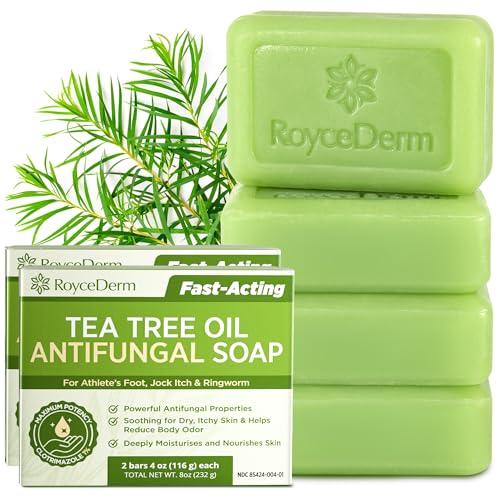 Roycederm Antifungal Bar Soap - Tea tree Oil Soap - Athlete¡¯s Foot Treatment for Jock Itch & Ringworm - Medicated Antifungal Soap with Clotrimazole 1% - Tea Tree Oil Scent, 2 Pack