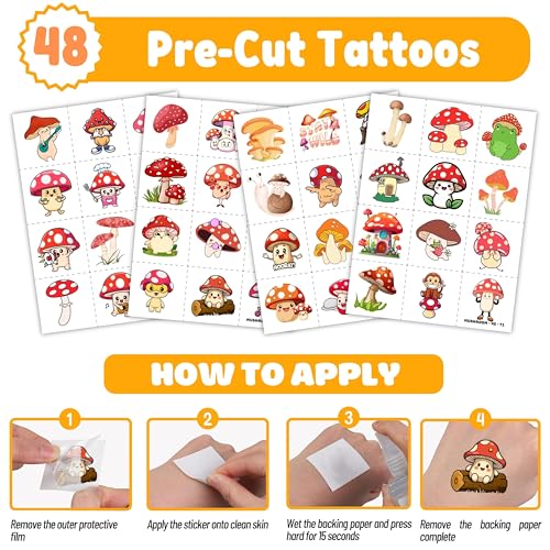 Mushroom Party Favors Set – 48 Tattoos & 24 Slap Bracelets