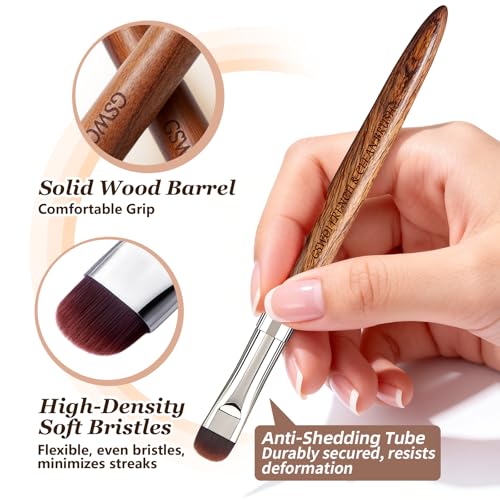 French Tip Nail Brush (F18) with Wooden Handle & Pouch – One-Stroke Smile Line Gel Polish Brush