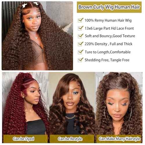BIANFA 30 Inch Light Brown Deep Wave Lace Front Wigs Human Hair 220 Density 13x6 HD Lace Frontal Wig Curly Human Hair Pre Plucked Wig for Women Honey Brown Glueless with Natural Hairline