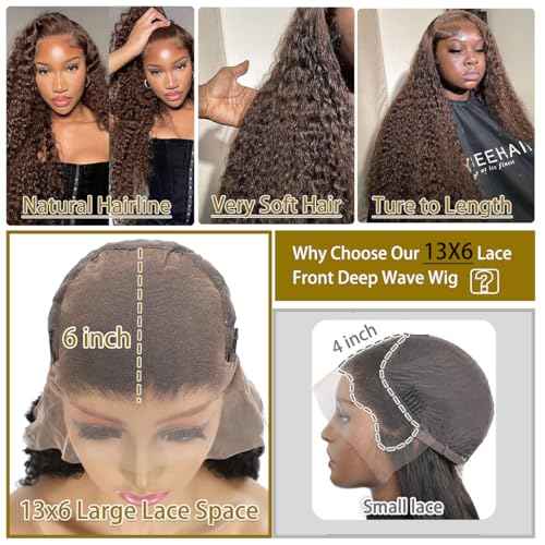 BIANFA 30 Inch Light Brown Deep Wave Lace Front Wigs Human Hair 220 Density 13x6 HD Lace Frontal Wig Curly Human Hair Pre Plucked Wig for Women Honey Brown Glueless with Natural Hairline