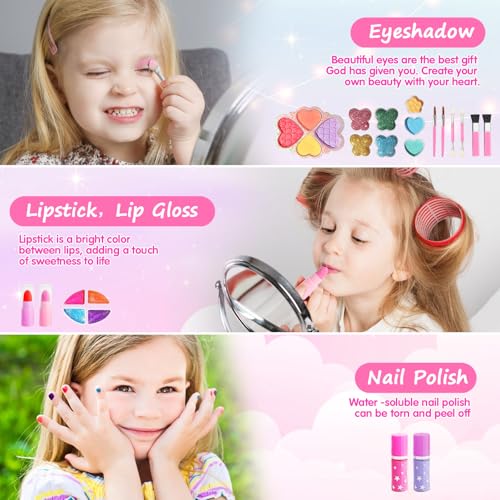 Topsolid Kids Makeup Kit with Mirror - Washable, Non-Toxic for Girls 3-8