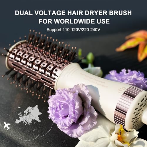 Dual Voltage 4-in-1 Hair Dryer Brush - Travel Mini Straightener & Curler