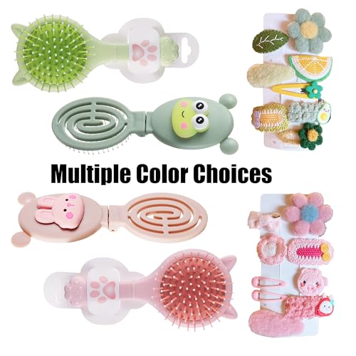 Hair Brushes Set, Hair Pins, Hair Brushes for Girls, Foldable Hair Brush, Air Cushion Hair Brush, Brush with Mirror, Travel Size Hair Brush, Long Handle Hair Brush, Hair Clips (Green)