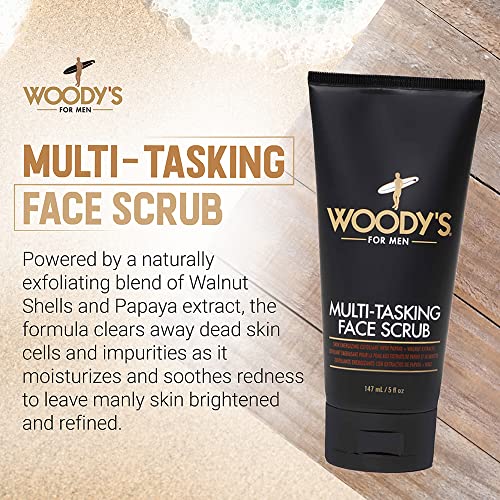 Woody's Multi-Tasking Face Scrub, Hydrating Cleanser and Exfoliant for Men, 5 Fl Oz