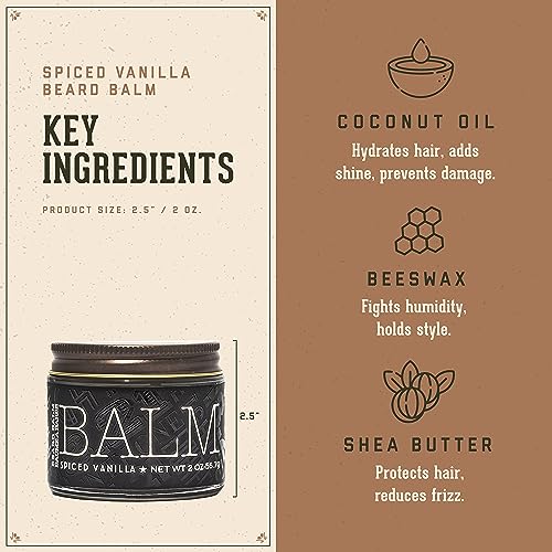 18.21 Man Made Beard Balm for Men, Spiced Vanilla, 2 fl. oz - Premium Grooming Cream with Low Shine for Conditioning and Shaping Beards, Mustaches - Scented Facial Hair Balms, Long-Lasting Moisture