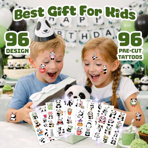 96 PCS Panda Bamboo Temporary Tattoos for Kids