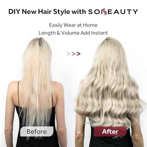 Clip in Hair Extensions Real Human Hair, Remy Hair Extensions Clip In Human Hair Thick and Silky, Ash Blonde Highlighted Platinum Blonde #P17A/60A 24Inch 120G 7PCS