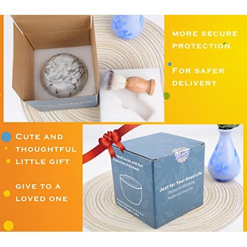 Marble Shaving Bowl for Shaving Soap & Cream, Shave Soap Cup Keep Warm Better, Produce Rich Foam Shaving Mug, Easy to Lather, Shaving Cup Gift for Men(White Grey)
