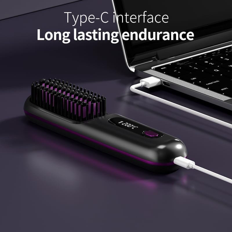 HERONLINK Cordless Straightening Brush for Short Hair - 4 Heat Settings