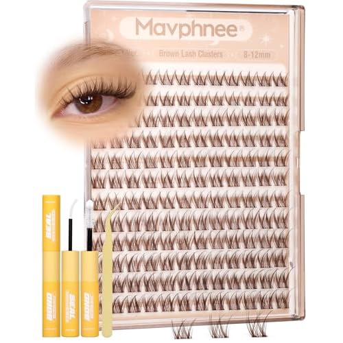 Brown Lash Clusters Kit 8-12MM Natural Cluster Eyelash Extensions Kit Wispy Cluster Lashes Dark Brown Individual Lashes C Curve Eyelash Clusters Short 144Pcs Pesta?as Postizas Marr?n