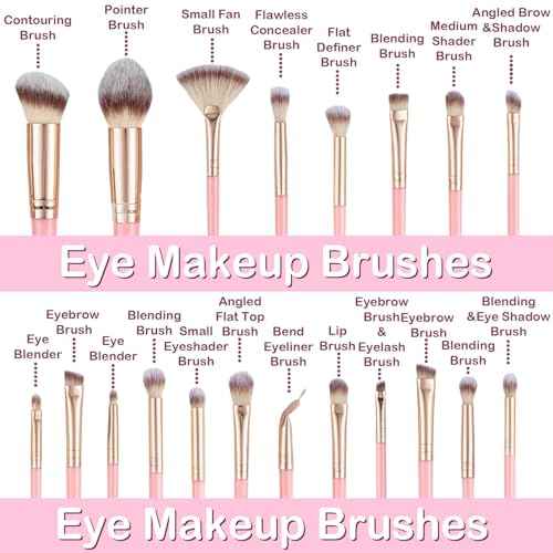 Makeup Brush Set, 48Pcs Makeup Brushes Set Professional Kit for Beginner, Premium Synthetic Foundation Concealers Powder Eye Shadows Blush Make up Brushes with Makeup Sponge, Pink