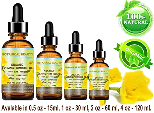 Botanical Beauty EVENING PRIMROSE OIL 100% Pure Natural Undiluted Unrefined Virgin Cold Pressed Carrier Oil. 0.5 Fl.oz.- 15 ml for face, skin, hair, nails