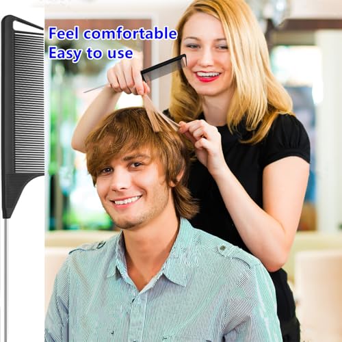 Black 10pcs Rat Tail Combs Set for Hair Styling & Braiding - Metal Fine Tooth