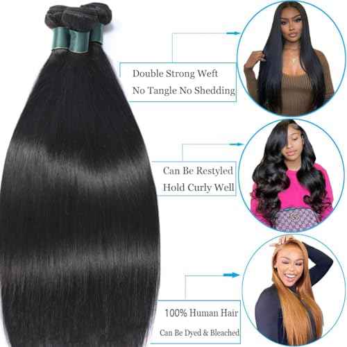Great Grace Brazilian Straight Bundles Human Hair 14 16 18 Inch 12A 100% Unprocessed Virgin Human Hair Weave 3 Bundles Deals Natural Black Color (Natural Balck 3 Bundles, 14 16 18)