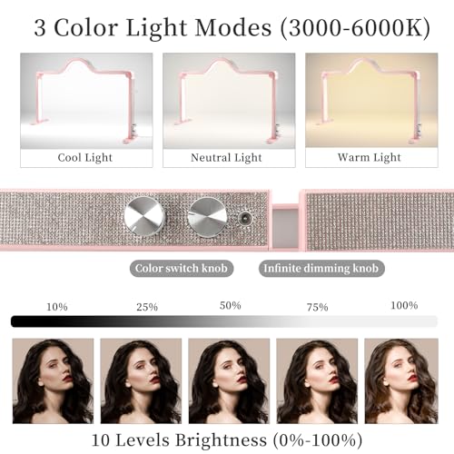 Half Moon Light for Nail Desk, 34.5In Foldable Professional Led Light, 3000-6000K Dimmable Nail Tech Lamp for Manicure, Lash Eyelash Extension, Tattoo, Eyebrows (Pink)