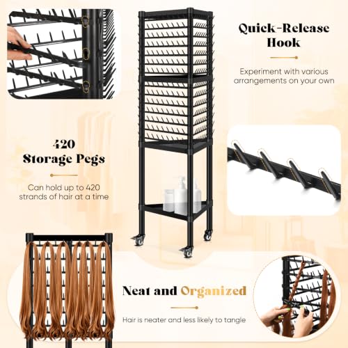 GADFISH Braiding Hair Rack 420 Pegs 3-Tier Stand Black