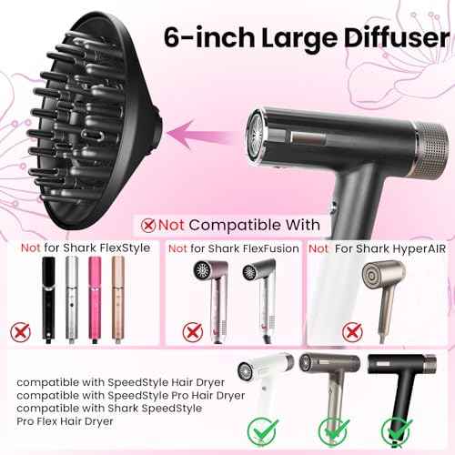 Large 6In Hair Dryer Diffuser Attachment for Shark SpeedStyle, for Shark Speed Style Pro/Pro Flex Hair Dryer, Upgraded Bigger Diffuser for Fast Drying Curl Definition Wavy Curly Coily Hair