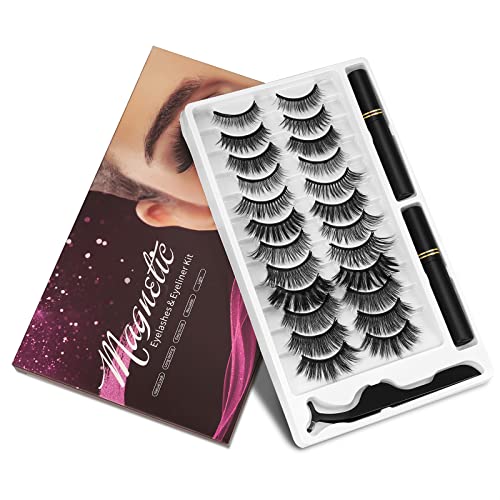 Magnetic Eyelashes Kit - 12 Pairs Reusable 3D Lashes with Eyeliner