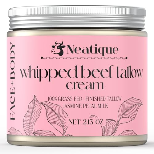 100% Grass Fed Beef Tallow for Skin Care Face & Body | Whipped Moisturizer for Skin | with Organic Beeswax & Organic Honey Balm | All Natural Formula, 2.13oz (2.13 Ounce, Jasmine)
