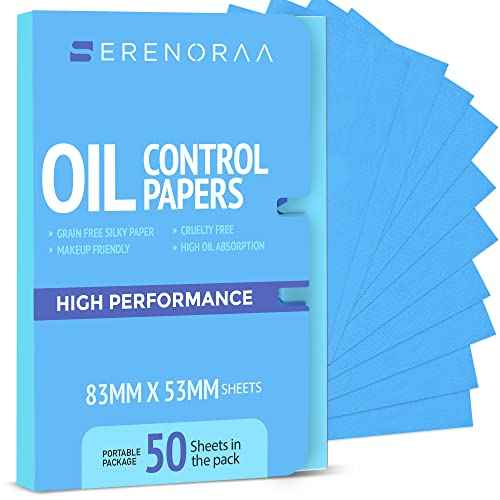 Blue Oil Wipes - Portable Face Blotting Sheets - Japanese High Performance Technology - Grain Free Softer Oil Pads - 50 Sheets