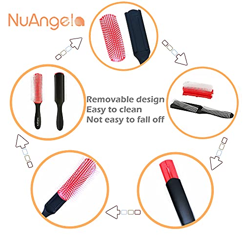 NuAngela Cushion 9 Row Nylon Bristle Brush For Curly Hair, Easy Clean Styling Hairbrush For Detangling Shaping Smoothing Blow-Drying Separating,Defining Curls For Wet, Long, Frizzy, Thick Hair