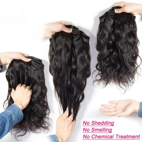 Body Wave Human Hair 3 Bundles with 4x4 Closure - 14 16 18