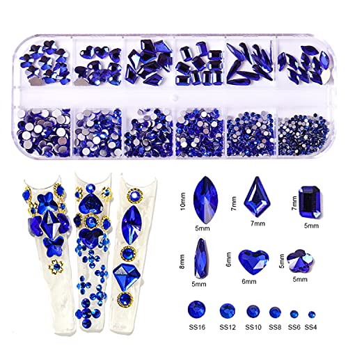 JERCLITY 2430pcs Flat Back Pink Nail Rhinestones Blue Nail Rhinestones Black Nail Rhinestones for Nails Round Beads Crystals Gems Stones Multi Shapes Sizes Nail Rhinestones for Acrylic Nail Face Art