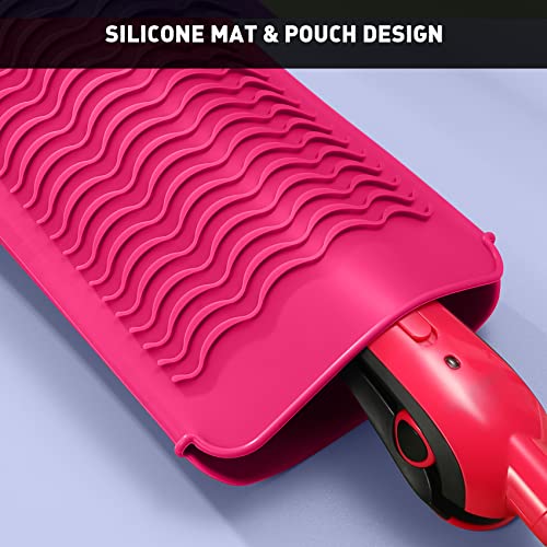 Heat Resistant Silicone Curling & Flat Iron Travel Case & Cooling Pad - Hot Pink 1 Pack