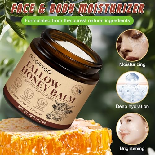 Beef Tallow for Skin,Beef Tallow for Face,Beef Tallow and Honey Balm,Grass Fed Whipped Tallow Honey Balm,Natural Moisturizer Hydrates,Deeply Nourishes the Skin, Enhances Natural Radiance