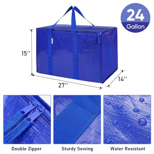 TICONN 6 Pack Extra Large Moving Bags with Zippers & Carrying Handles, Heavy-Duty Storage Tote Moving Boxes for Space Saving