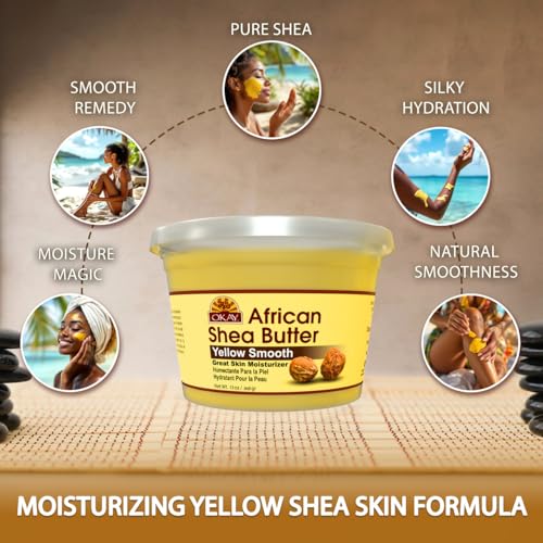 OKAY Yellow Shea Butter for Hair and Skin - Raw African Shea Butter for Women and Men, Daily Moisturizer for Face and Body, Helps with Stretch Marks, Soothes Dryness - 13 oz Jar (Pack of 1)
