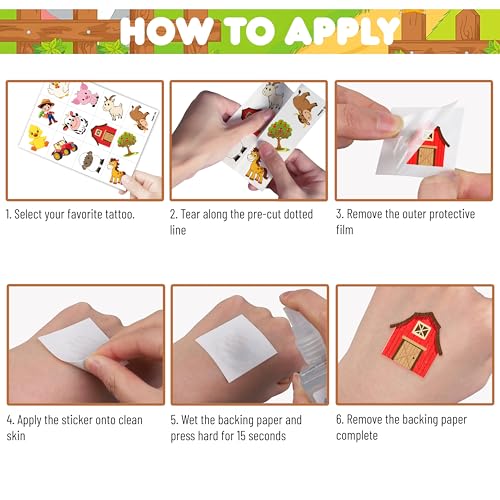 96 PCS Farm Animal Temporary Tattoos for Kids Party Favors