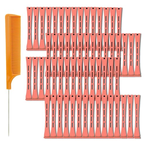 Orange 60-Piece Plastic Perm Rods Curlers Set with Steel Pintail for Hair Styling