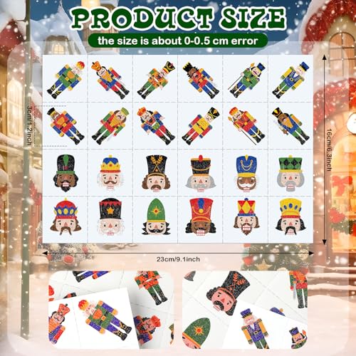 Nosiny 240 Pcs Christmas Nutcracker Glitter Temporary Tattoos