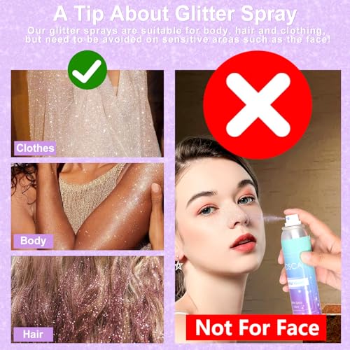 YOSCA Body Glitter Spray, 150ML Holographic Glitter Hairspray, Shiny Glitter Spray for Hair Body Clothes, Quick-Drying and Long-Lasting Shimmer Powder for Festival Music Concert Party Rave Accessories