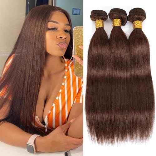 Bundles Human Hair 22 24 26 Inch Straight Dark Brown Color 4 Chocolate Brown Human Hair Bundles 11A Unprocessed Brazilian Virgin Hair Quick Weave for Black Women