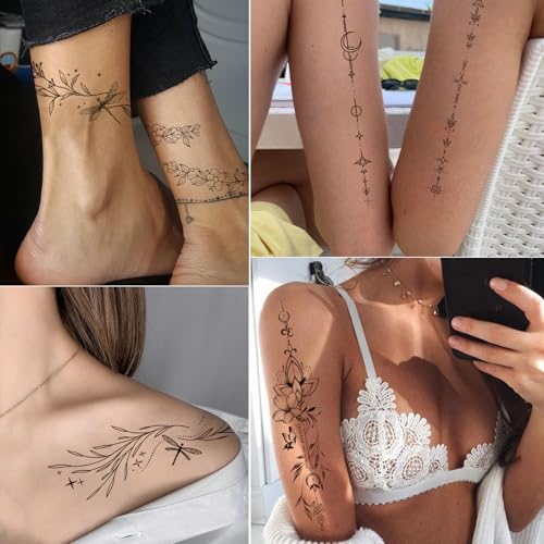 Tazimi Temporary Tattoos for Women - 24 Sheets Flower Branch Designs