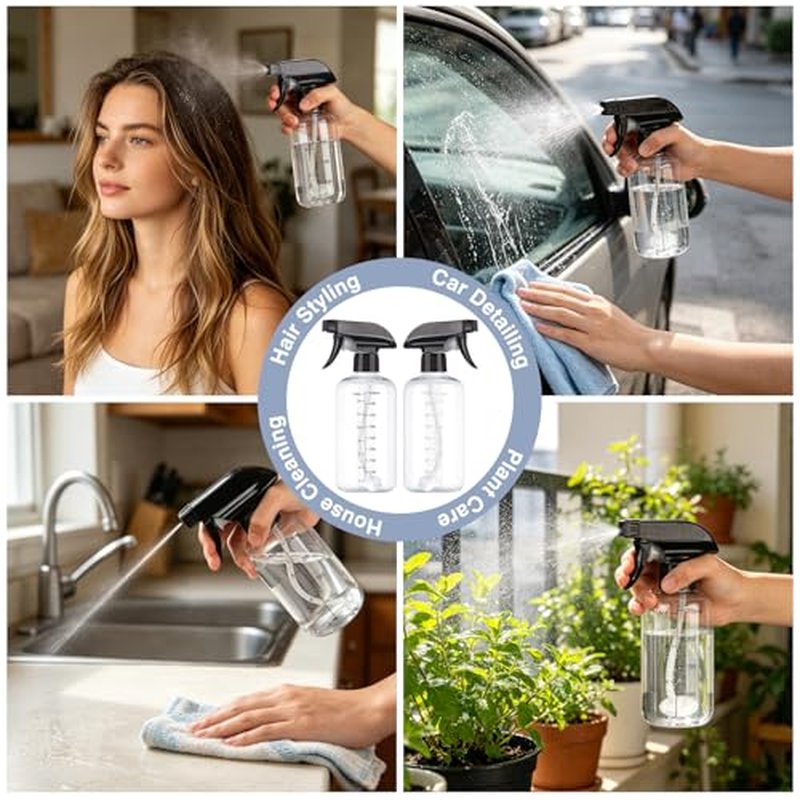 Gungtien 10oz Spray Bottles 2-Pack - Adjustable Nozzle & 360° Design