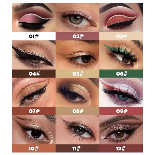 12 Colors Glitter Eyeliner Pen Waterproof Sparkle Liquid