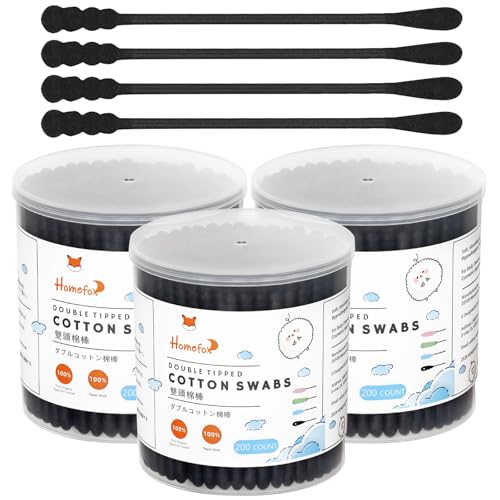 Black Organic Cotton Swabs, 600 Count - Soft Spiral Tips