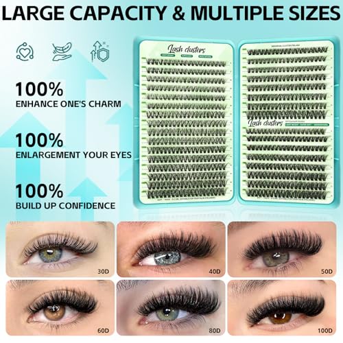 Natural Lash Clusters, 640 PCS Individual Cluster Lashes 40D 50D, DIY Cluster Eyelash Extensions for Soft Natural Look, Lightweight Cluster Lashes for Daily Makeup
