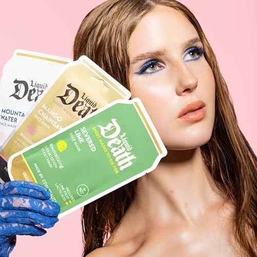 ESW Beauty Liquid Death x Limited Edition Face Mask Set (3-Pack) - Hydrating, Revitalizing & Cleansing Skin - Includes Mountain Water, Severed Lime & Mango Chainsaw