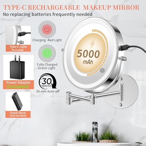 FUNTOUCH 9" Wall Mounted Makeup Mirror with 30X Magnification & Lights