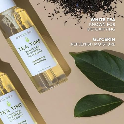 Earth To Skin Tea Time White Tea Facial Cleanser - Antioxidant Rich Daily Face Wash With Glycerin - Gentle Non Drying Cleanser For All Skin Types - Hypoallergenic Sulfate Free Formula - 4.7 fl oz