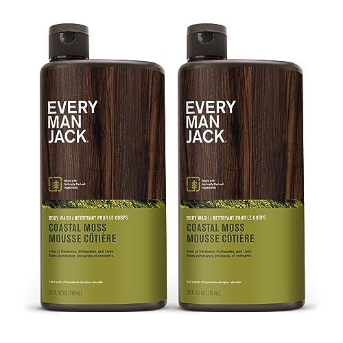 Every Man Jack Nourishing Coastal Moss Mens Body Wash for All Skin Types - Naturally Derived Ingredients - Cleanse and Hydrate Skin with Coconut and Glycerin - 24oz 2 Bottles